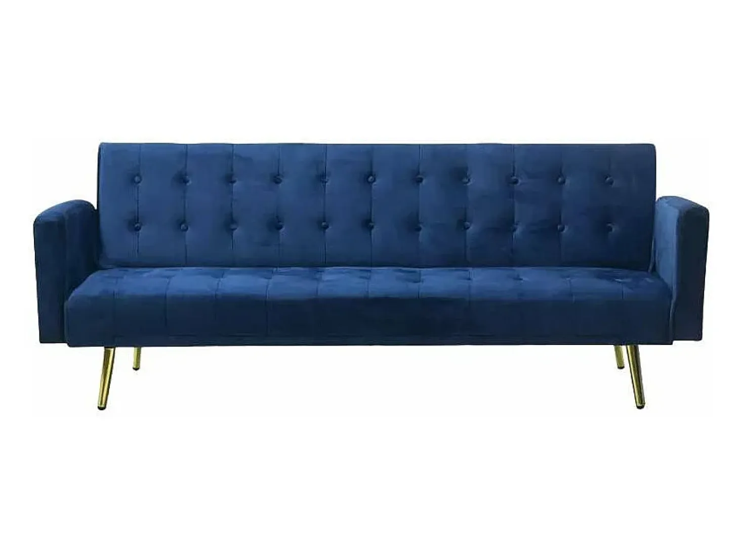 Sofá cama clic clac moderno de 3 plazas de terciopelo con patas doradas Caullae - Azul Marino