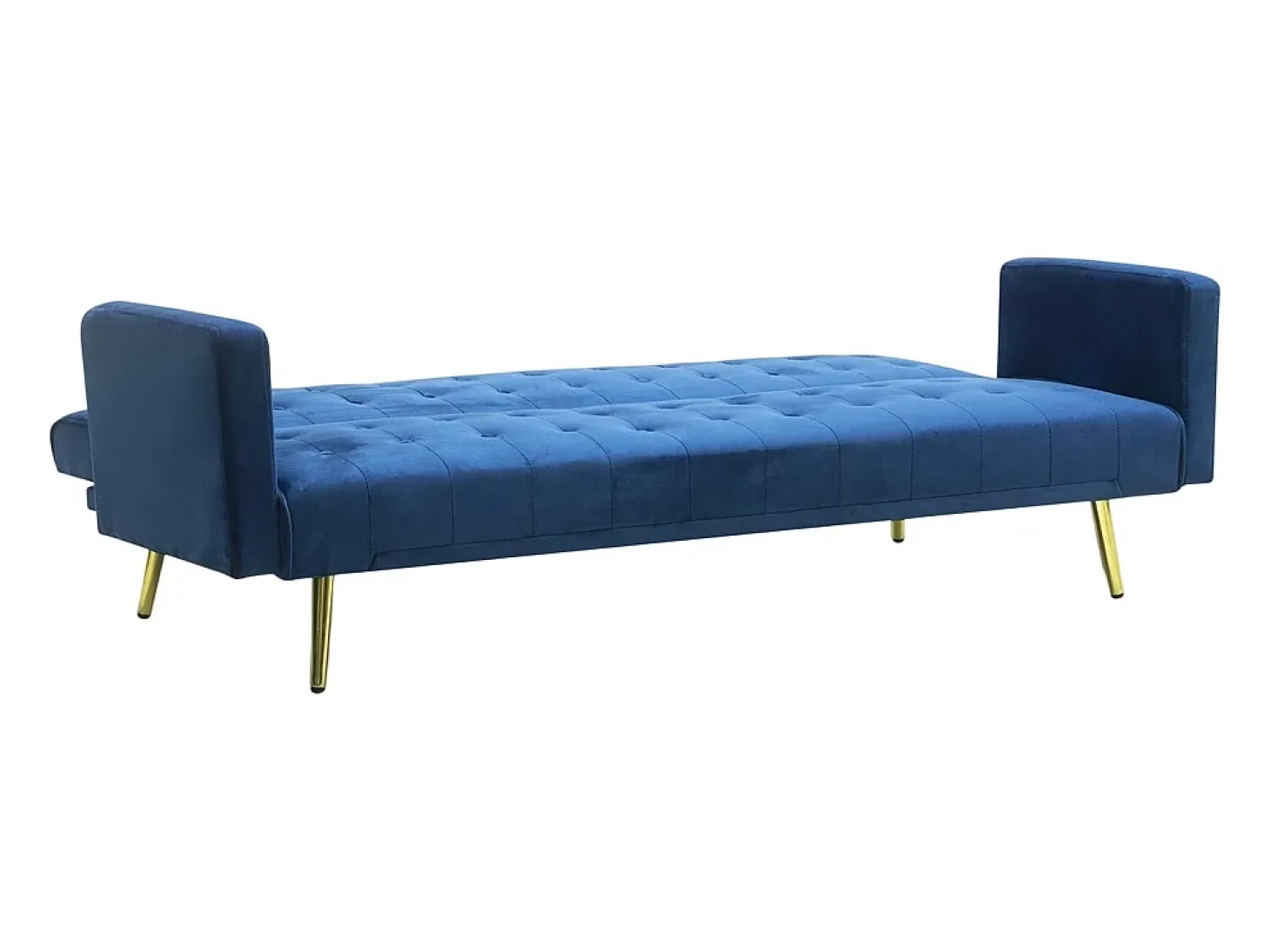 Sofá cama clic clac moderno de 3 plazas de terciopelo con patas doradas Caullae - Azul Marino