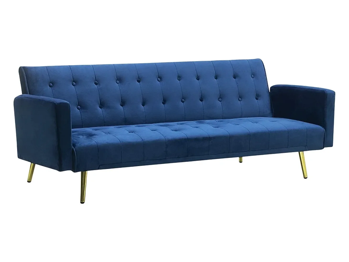 Sofá cama clic clac moderno de 3 plazas de terciopelo con patas doradas Caullae - Azul Marino