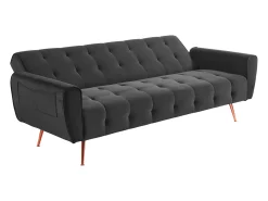 Sofá cama clic-clac de 3 plazas de terciopelo gris POLANI