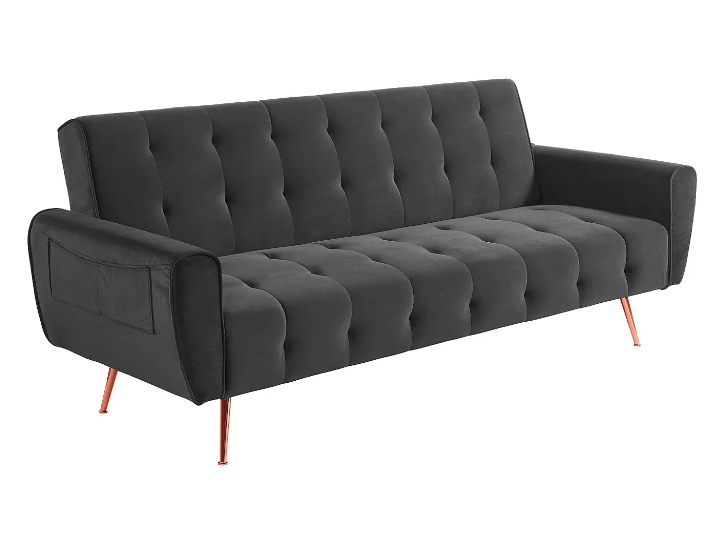 Sofá cama clic-clac de 3 plazas de terciopelo gris POLANI