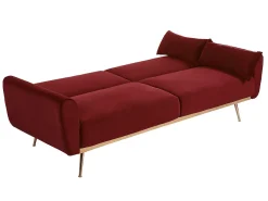 Sofá cama clic-clac de 3 plazas de terciopelo rojo LAUNEI