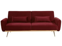 Sofá cama clic-clac de 3 plazas de terciopelo rojo LAUNEI
