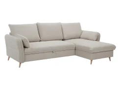 Sofá cama con chaise longue 3-4 plazas con canapé de tela beige y madera clara DRISS