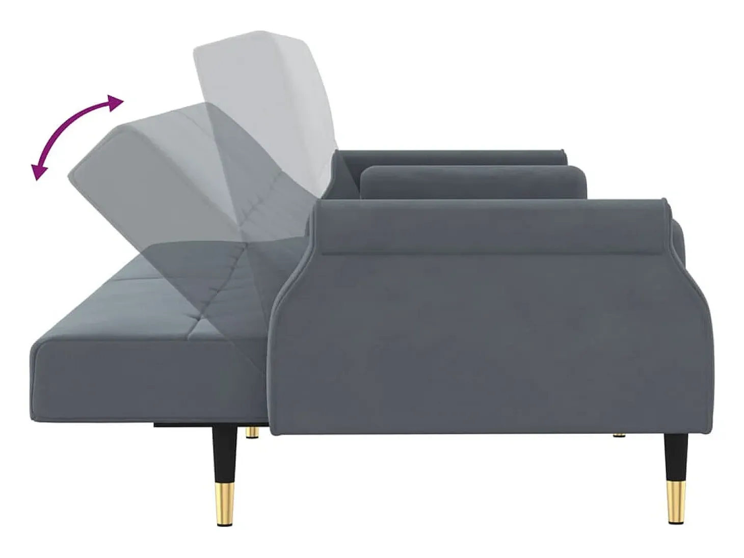 Sofá cama con cojines terciopelo gris oscuro
