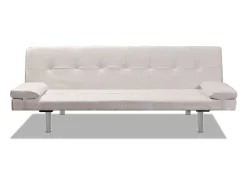 Sofá cama con dos cojines cuero artificial ajustable crema