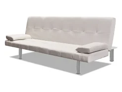 Sofá cama con dos cojines cuero artificial ajustable crema