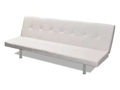 Sofá cama con dos cojines cuero artificial ajustable crema