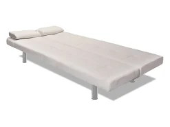 Sofá cama con dos cojines cuero artificial ajustable crema