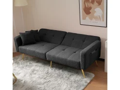 Sofá cama con función de cama, ángulo ajustable, patas doradas, con cojines y bolsillos de almacenamiento laterales