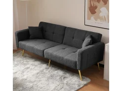 Sofá cama con función de cama, ángulo ajustable, patas doradas, con cojines y bolsillos de almacenamiento laterales