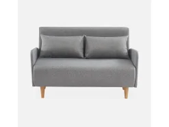 Sofá cama con patas de madera de 2 plazas gris claro