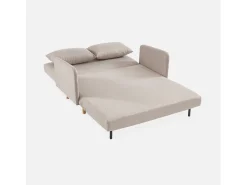 Sofá cama con patas de madera de 2 plazas beige