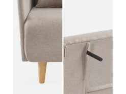 Sofá cama con patas de madera de 2 plazas beige