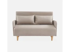 Sofá cama con patas de madera de 2 plazas beige