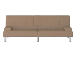 Sofá cama con portavasos cuero sintético color capuchino