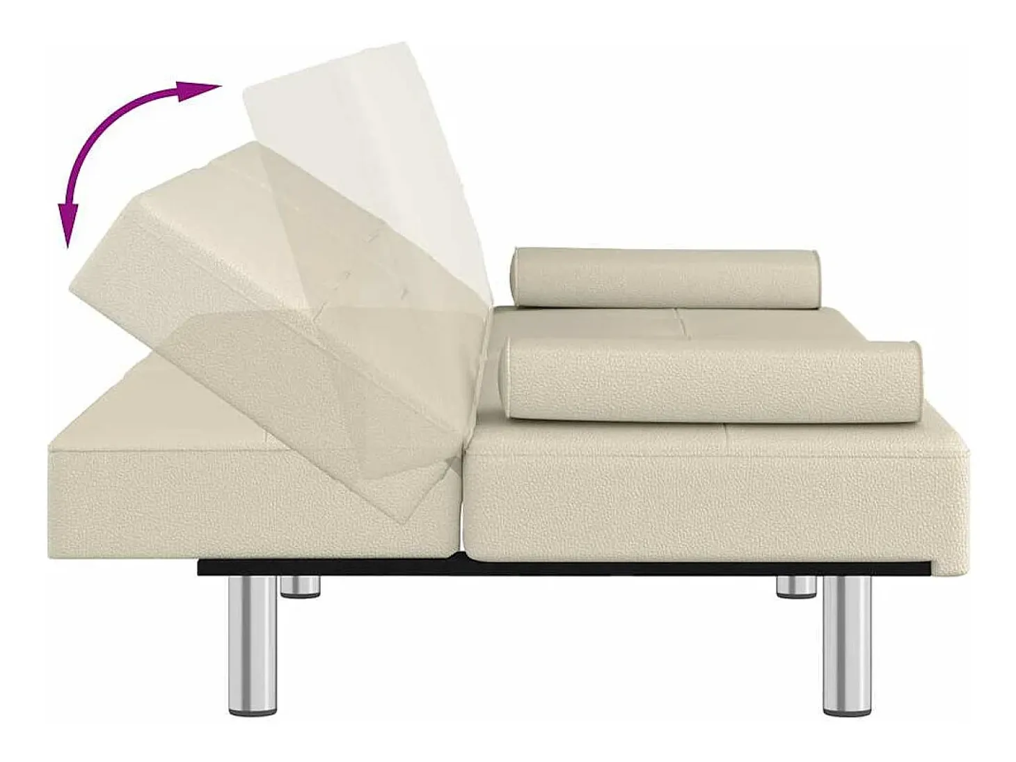 Sofá cama con portavasos cuero sintético color crema