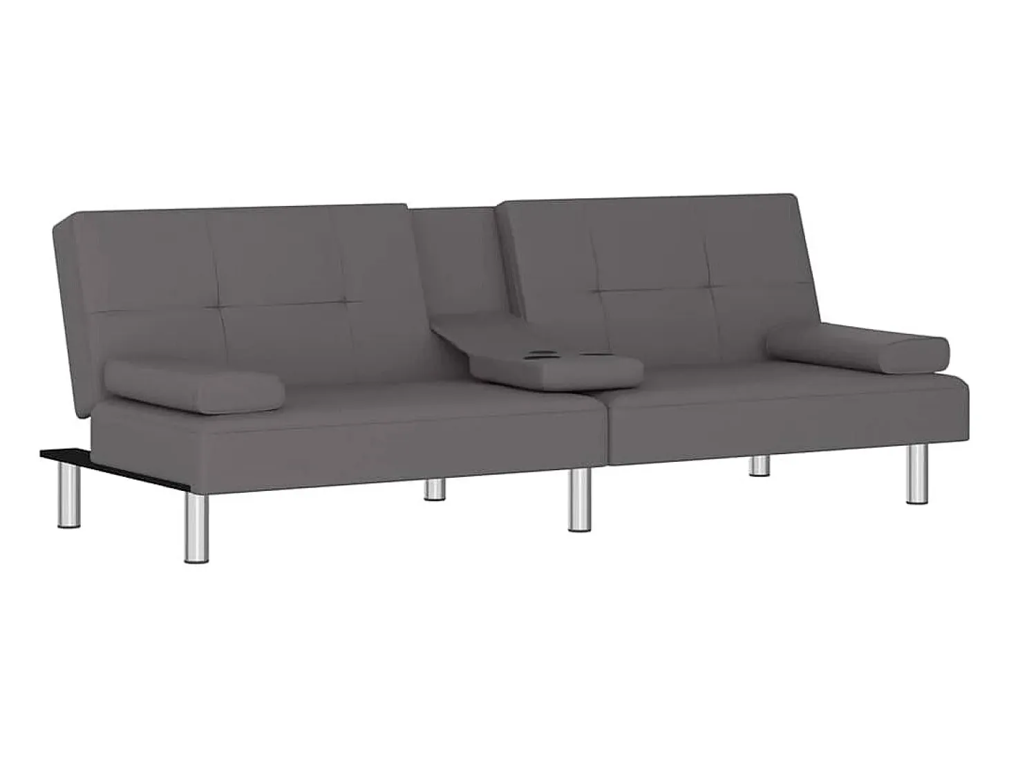 Sofá cama con portavasos cuero sintético gris