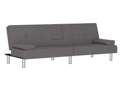 Sofá cama con portavasos cuero sintético gris