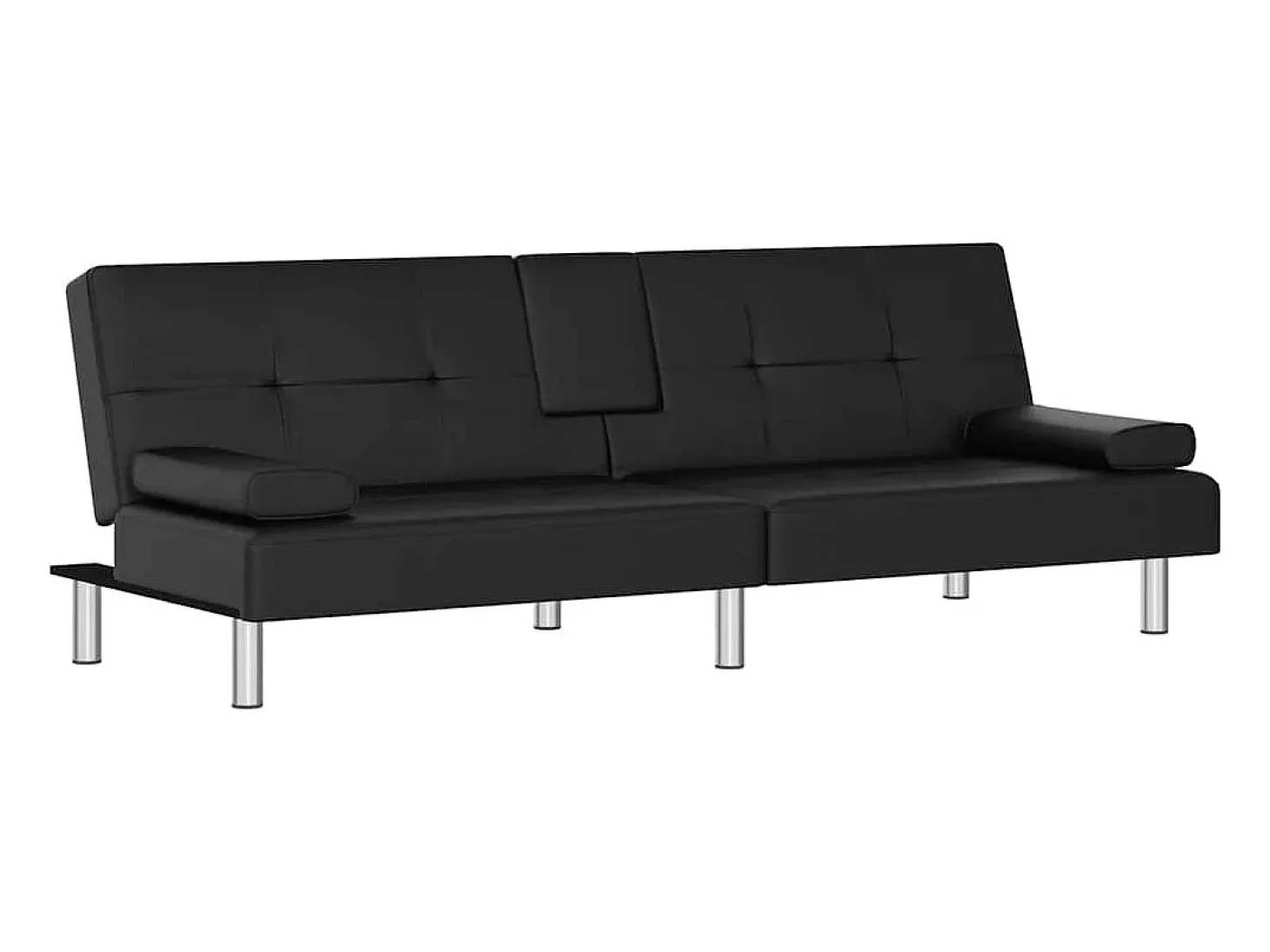 Sofá cama con portavasos cuero sintético negro