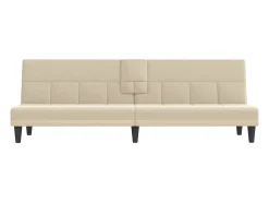 Sofá cama con portavasos tela crema
