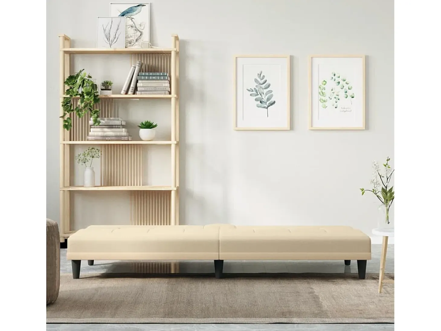 Sofá cama con portavasos tela crema