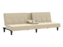 Sofá cama con portavasos tela crema