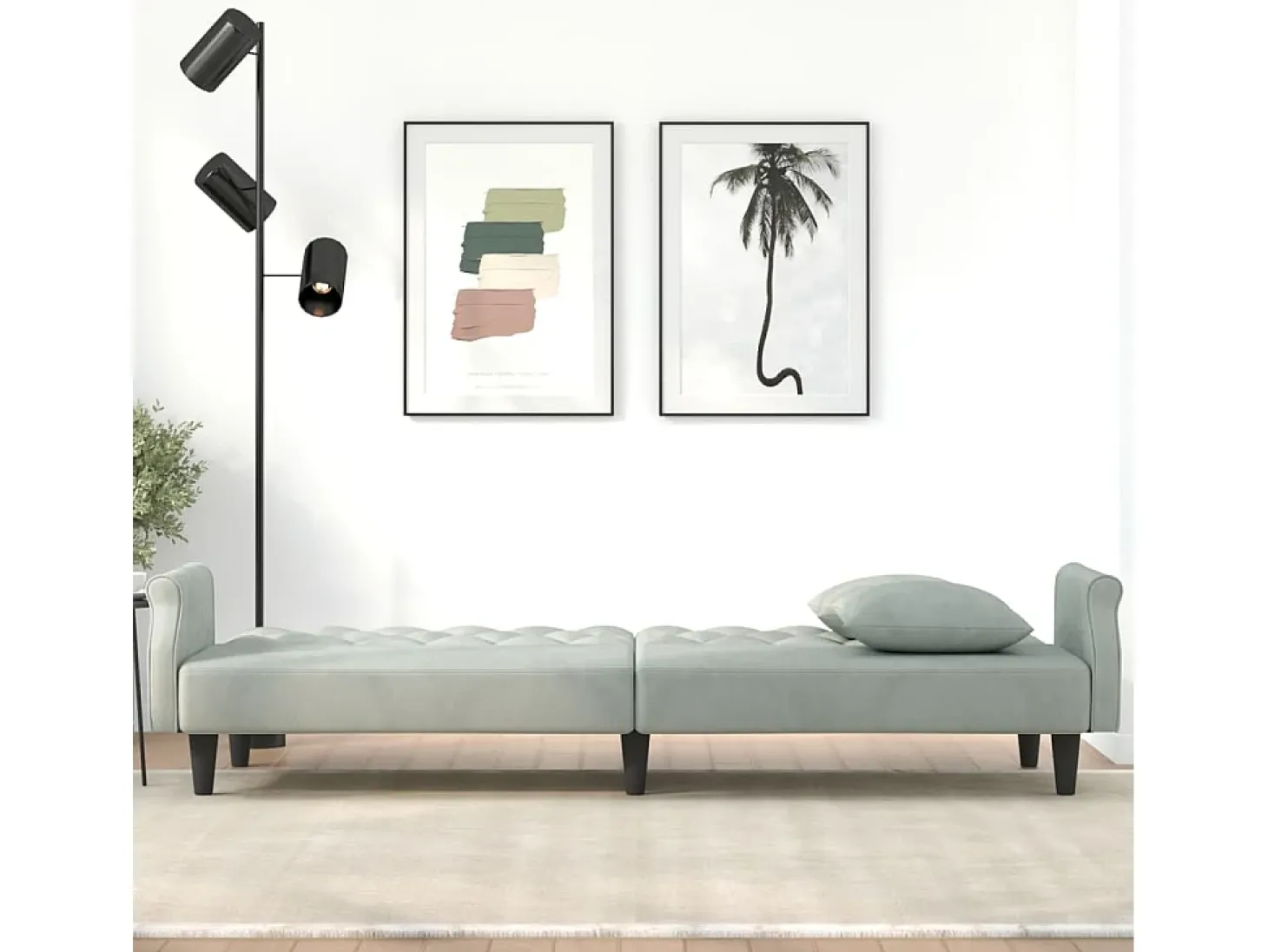 Sofá cama con reposabrazos terciopelo gris claro