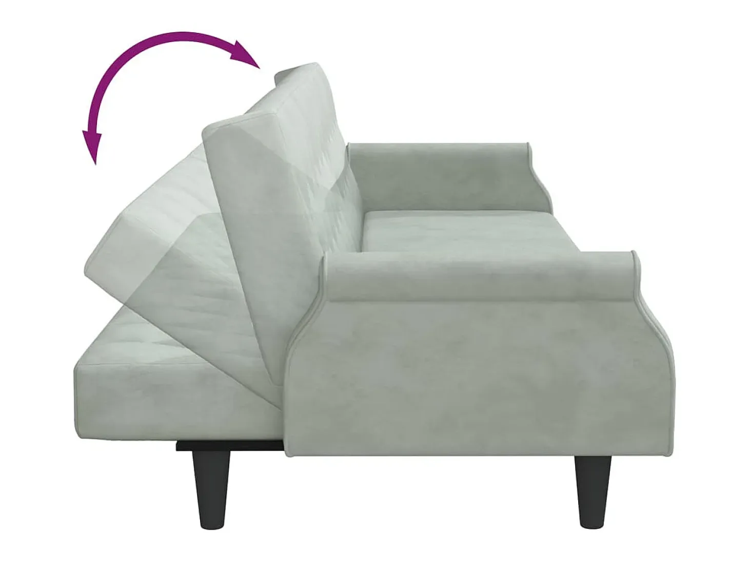 Sofá cama con reposabrazos terciopelo gris claro