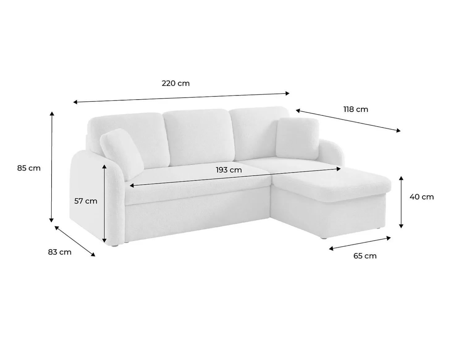 Sofá cama con rizos blancos de 3 plazas crema