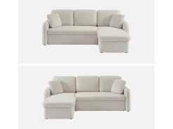 Sofá cama con rizos blancos de 3 plazas crema
