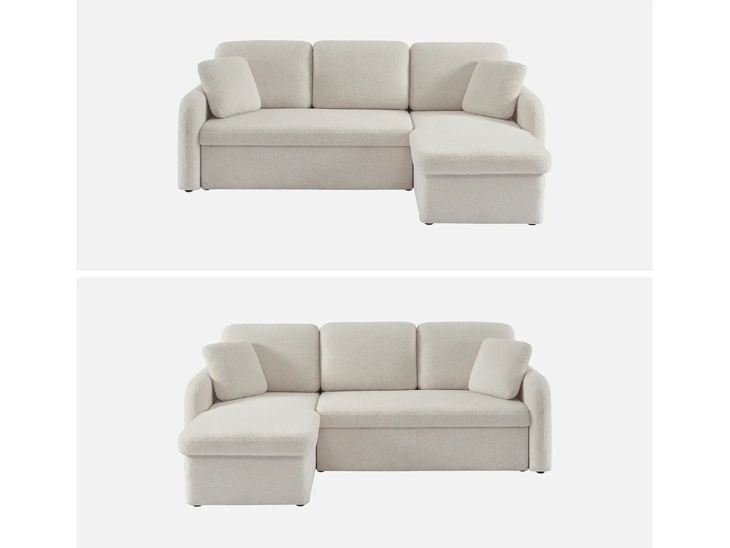 Sofá cama con rizos blancos de 3 plazas crema