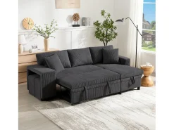 Sofá cama convertible 3 plazas - 231 x 131,5 x 84 cm - con USB + cojines + almacenaje - terciopelo - gris