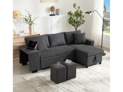 Sofá cama convertible 3 plazas - 231 x 131,5 x 84 cm - con USB + cojines + almacenaje - terciopelo - gris