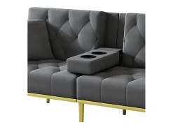 Sofá cama convertible de 2 plazas - Portavasos, 2 soportes lumbares y bolsillos laterales - Terciopelo gris