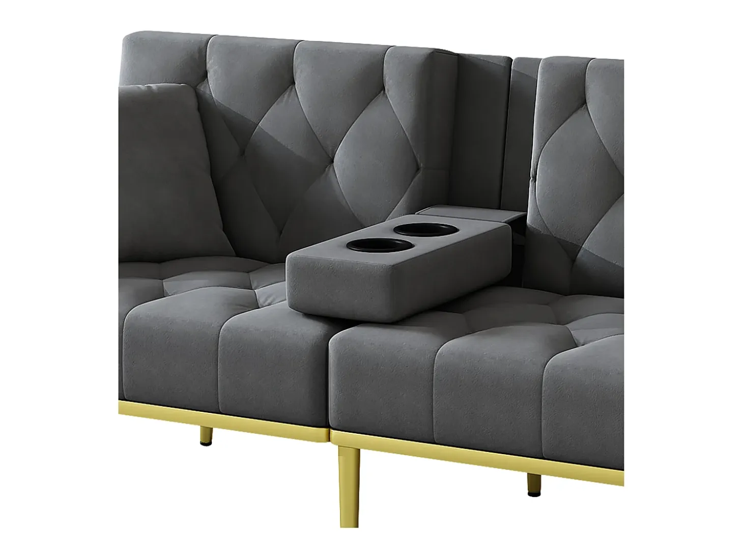 Sofá cama convertible de 2 plazas - Portavasos, 2 soportes lumbares y bolsillos laterales - Terciopelo gris