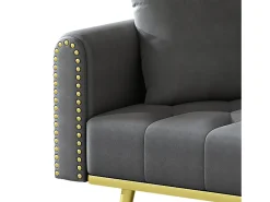 Sofá cama convertible de 2 plazas - Portavasos, 2 soportes lumbares y bolsillos laterales - Terciopelo gris