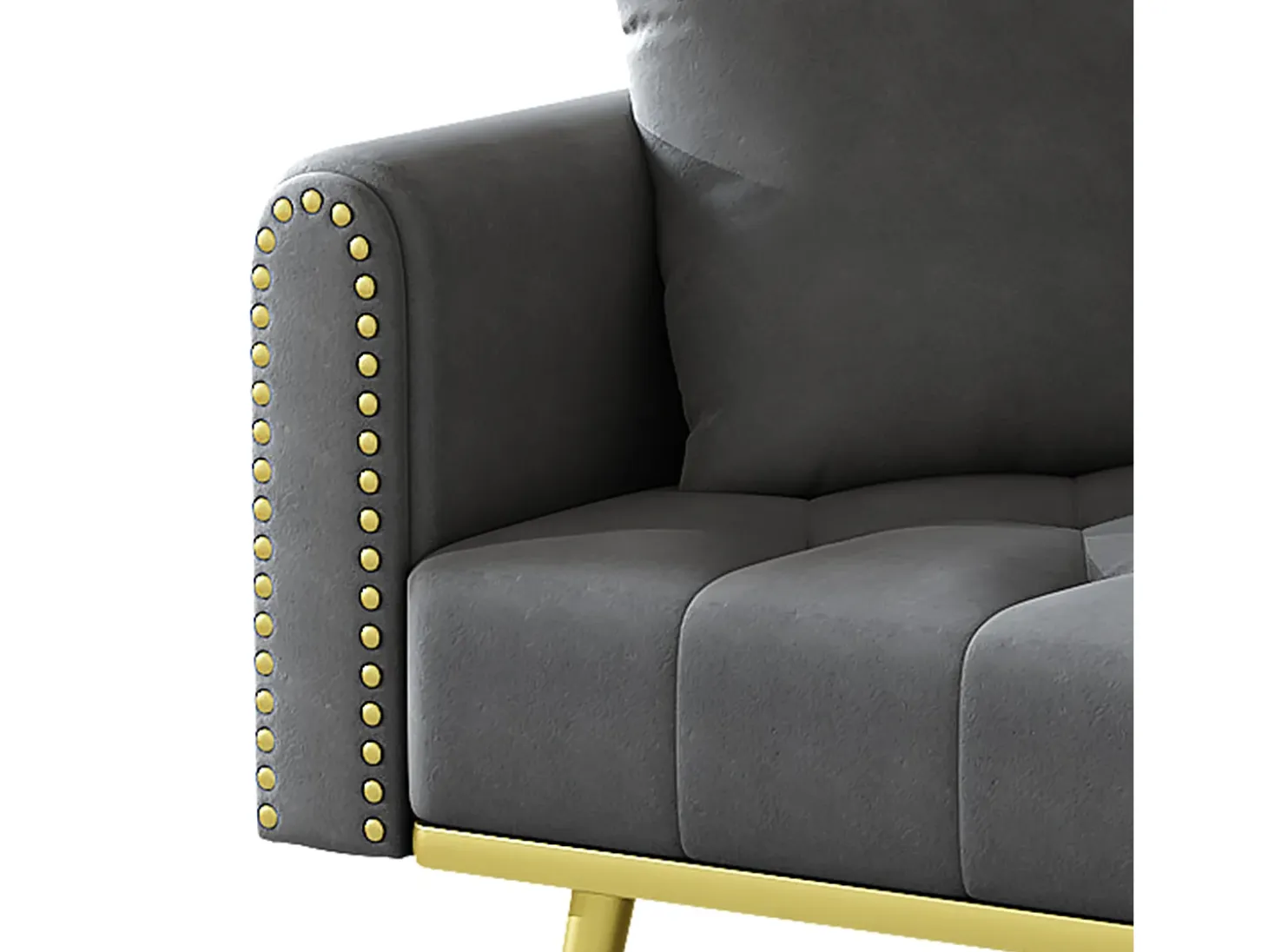 Sofá cama convertible de 2 plazas - Portavasos, 2 soportes lumbares y bolsillos laterales - Terciopelo gris