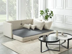 Sofá cama convertible de 3 plazas de tela color beige GRECCO