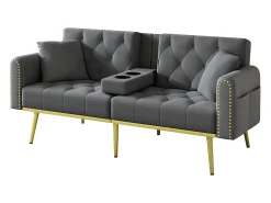 Sofá cama de 2 plazas - 175 x 80 x 73,5 cm - 3 posiciones de reclinación y con portavasos - terciopelo - gris