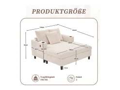 Sofá cama de 3 plazas - 142 x 128 x 85 cm - con portavasos + puertos USB + LED - terciopelo - beige