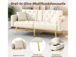 Sofá cama de 2 plazas - 175 x 80 x 73,5 cm - 3 posiciones de reclinación y con portavasos - terciopelo - beige