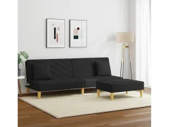 Sofá cama de 2 plazas con almohadas y taburete tela negro