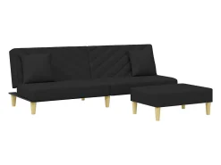 Sofá cama de 2 plazas con almohadas y taburete tela negro