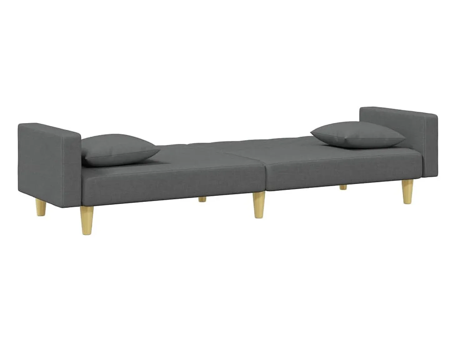 Sofá cama de 2 plazas con almohadas y taburete tela gris oscuro