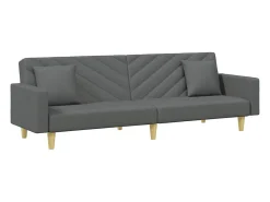 Sofá cama de 2 plazas con almohadas y taburete tela gris oscuro