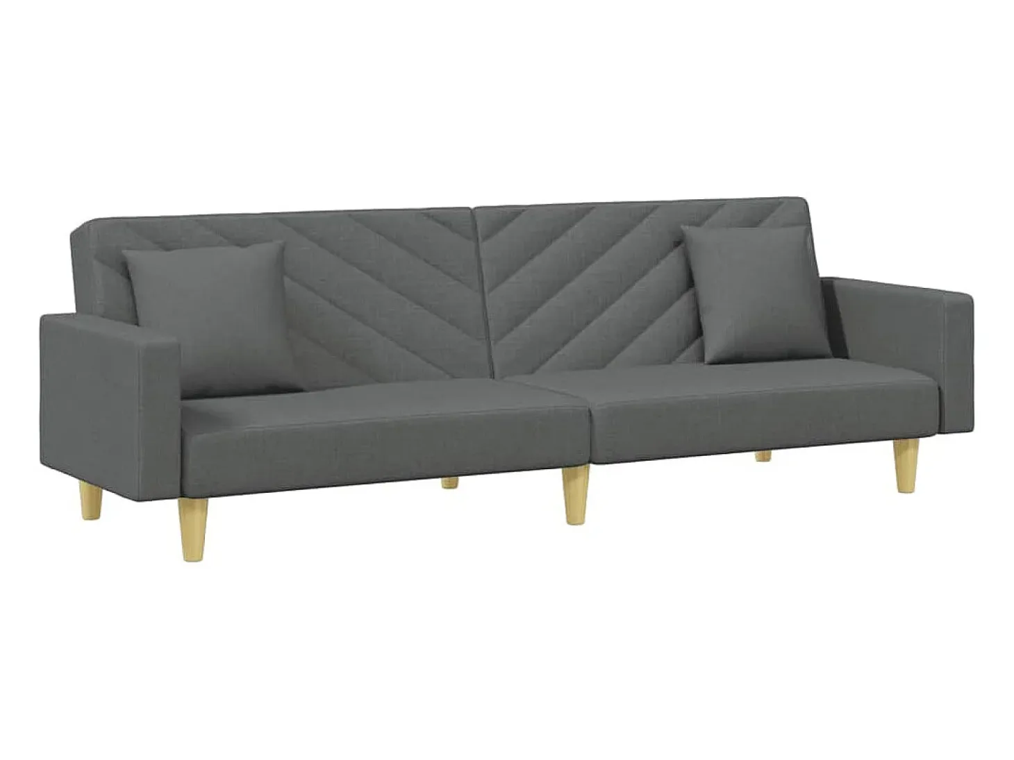 Sofá cama de 2 plazas con almohadas y taburete tela gris oscuro