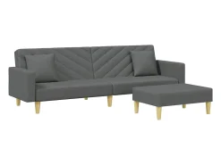 Sofá cama de 2 plazas con almohadas y taburete tela gris oscuro