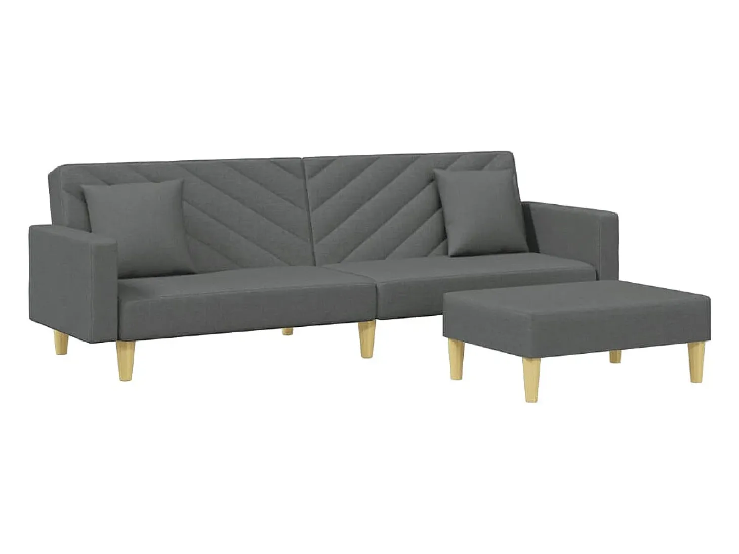 Sofá cama de 2 plazas con almohadas y taburete tela gris oscuro