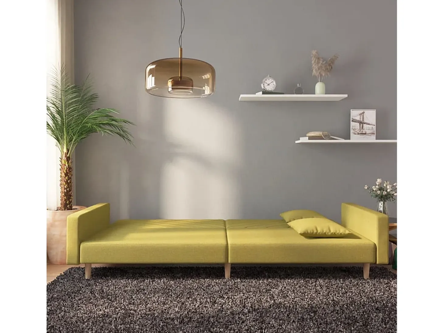Sofá cama de 2 plazas con dos almohadas tela verde